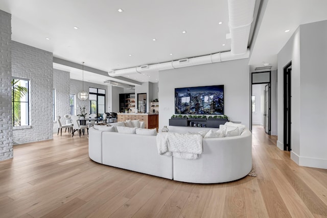 living room with light wood-type flooring