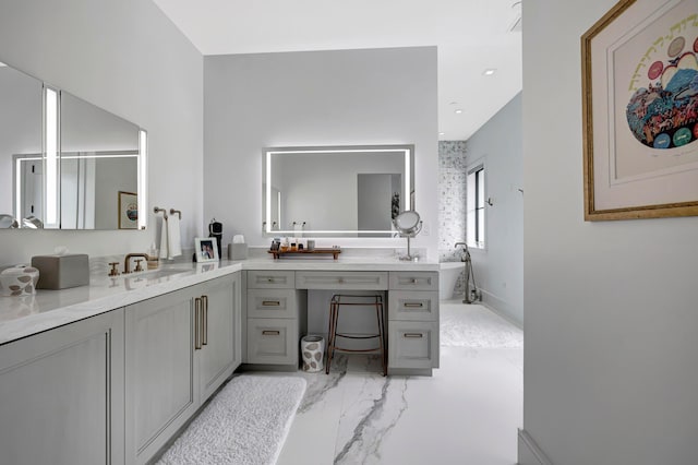 bathroom with vanity and tile flooring