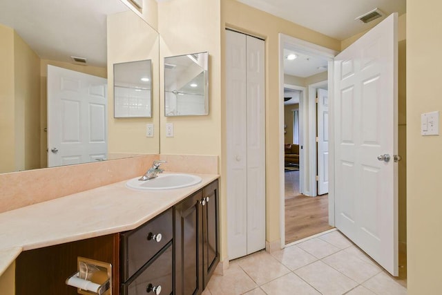 bathroom with wood-type flooring and vanity