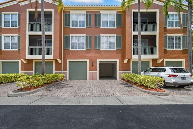 view of building exterior featuring a garage