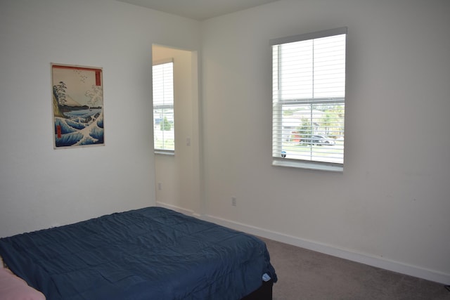 carpeted bedroom featuring multiple windows