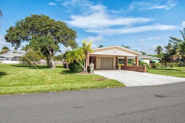 single story home featuring a carport and a front yard