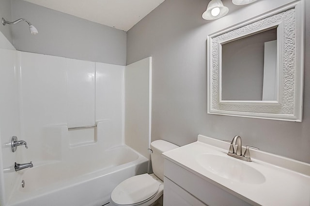 full bathroom featuring  shower combination, toilet, and vanity