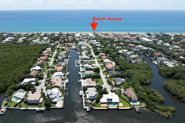 aerial view with a water view