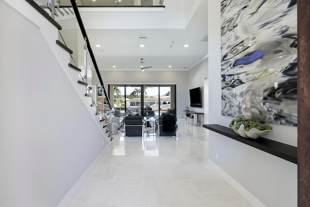 hallway with tile flooring