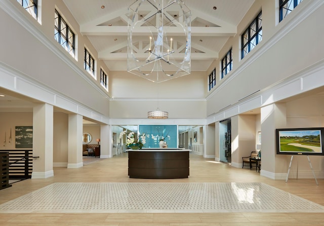 interior space featuring an inviting chandelier