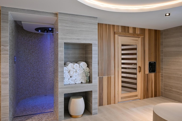 view of sauna / steam room featuring hardwood / wood-style flooring