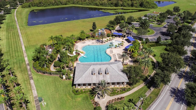 bird's eye view featuring a water view