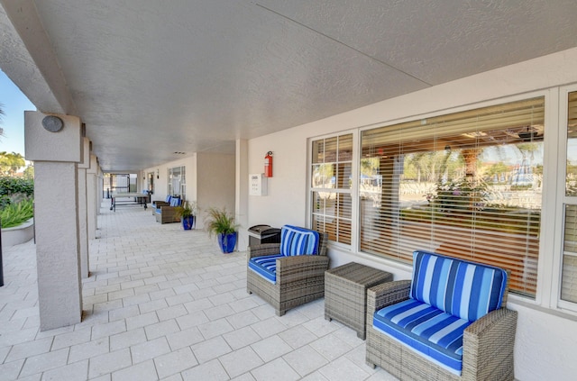 view of terrace featuring an outdoor living space