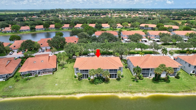 bird's eye view featuring a water view