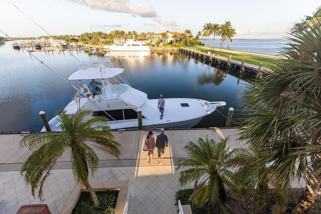 exterior space with a water view