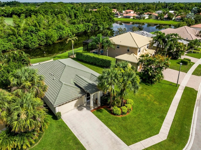 bird's eye view featuring a water view