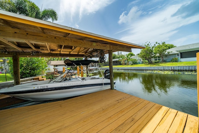 dock area with a water view