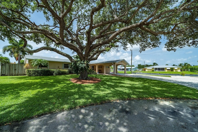 single story home featuring a front lawn