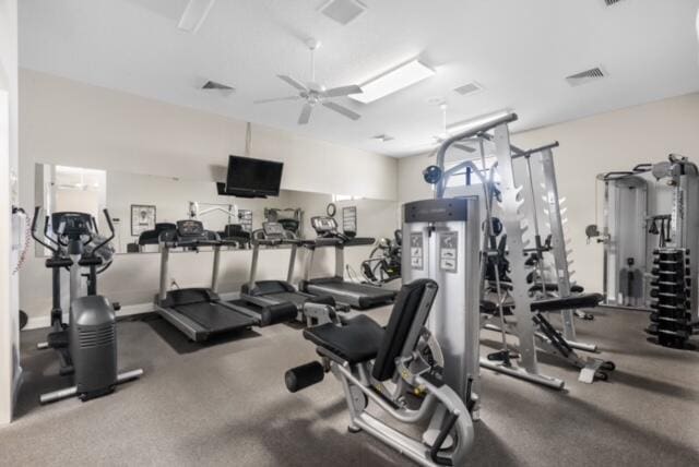 gym with ceiling fan