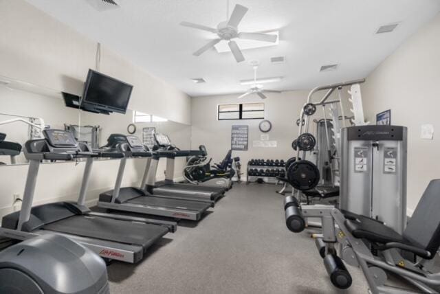 gym with ceiling fan