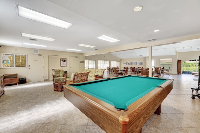 game room featuring light tile floors and pool table