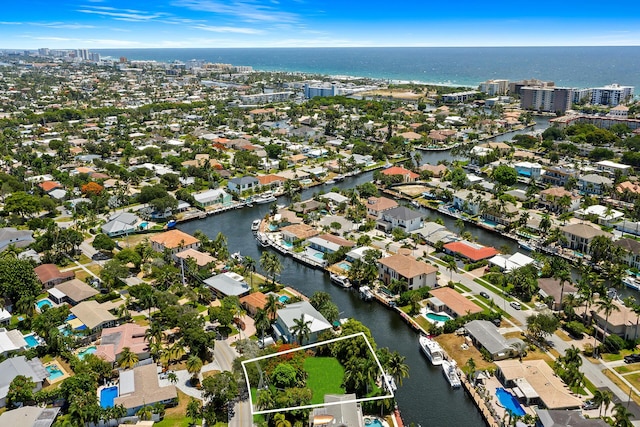 aerial view with a water view