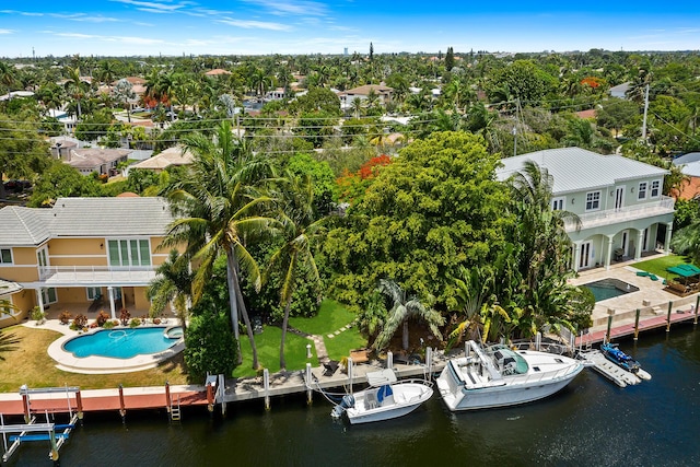 aerial view with a water view