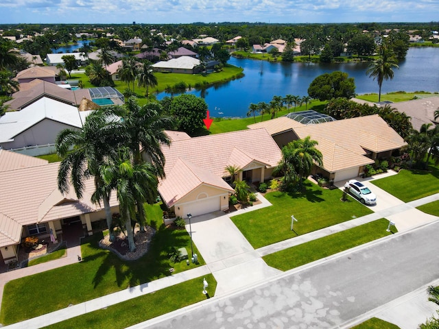 aerial view with a water view