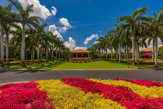 view of property's community featuring a lawn