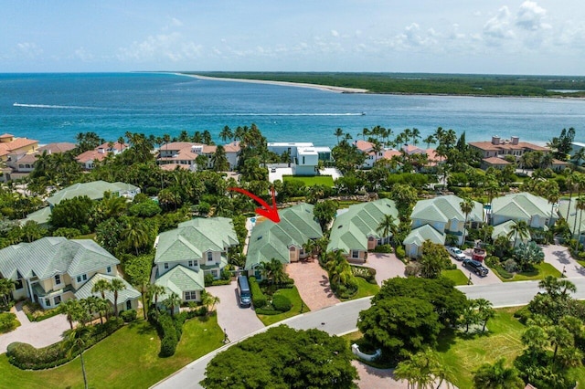 aerial view featuring a water view