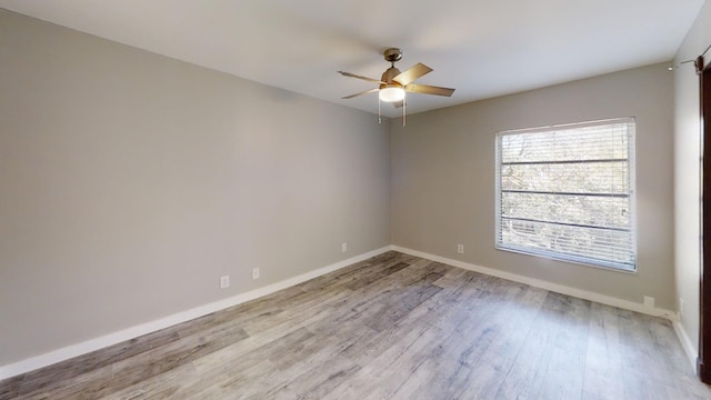 spare room with ceiling fan and light hardwood / wood-style flooring