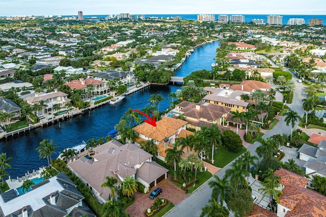 aerial view with a water view