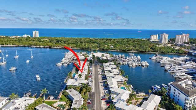 bird's eye view featuring a water view