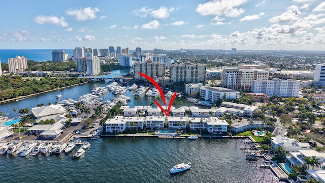 aerial view with a water view