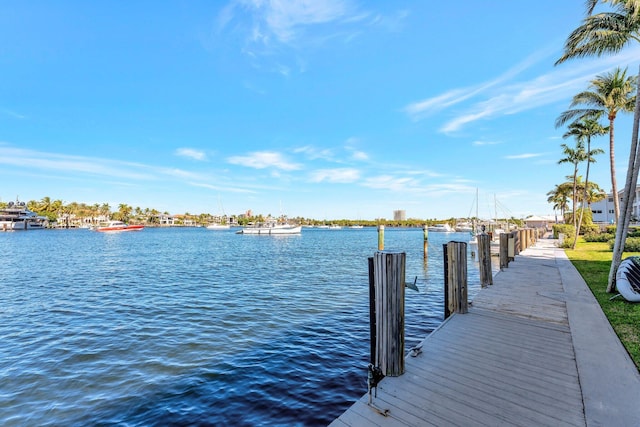 view of dock with a water view