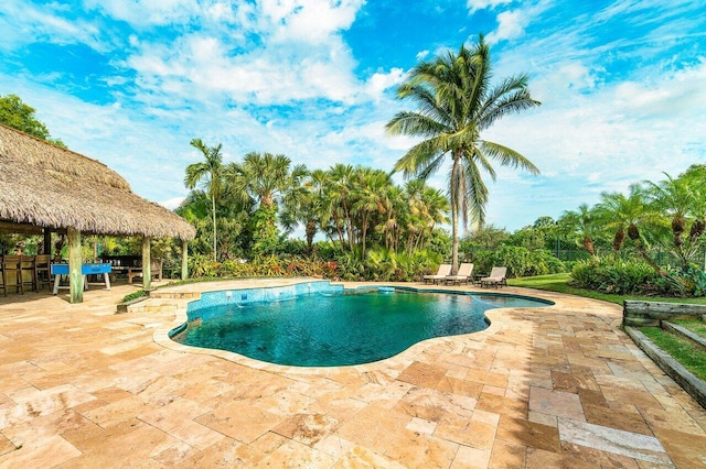 view of pool with a patio area and a gazebo