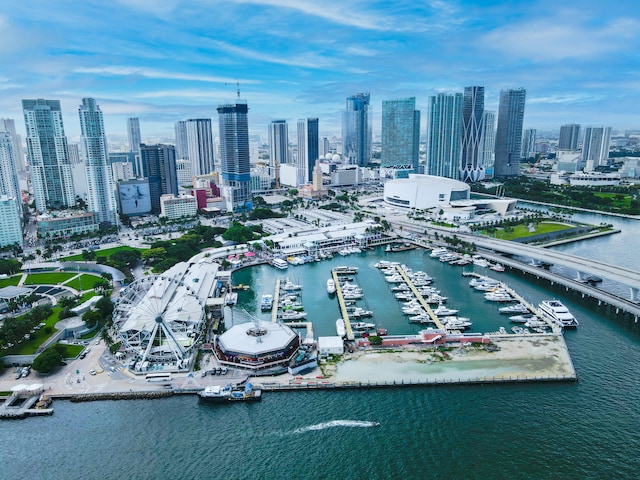 bird's eye view featuring a water view