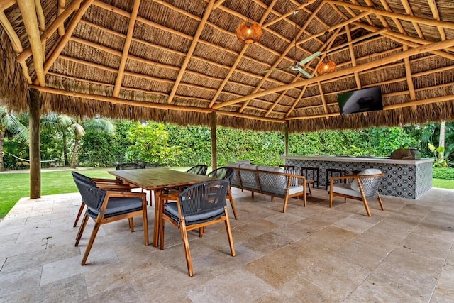 view of patio / terrace with an outdoor hangout area and a gazebo