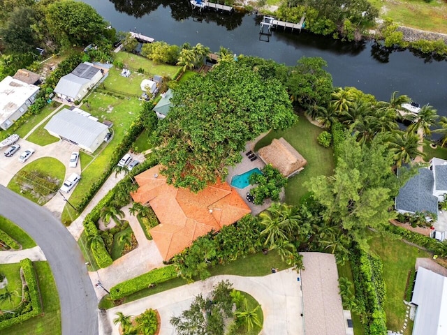 aerial view with a water view