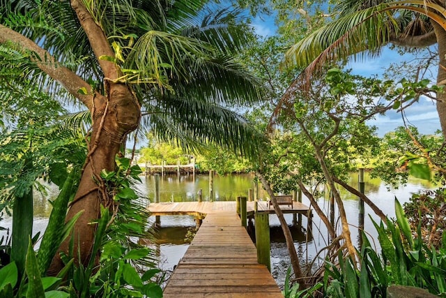 view of dock with a water view