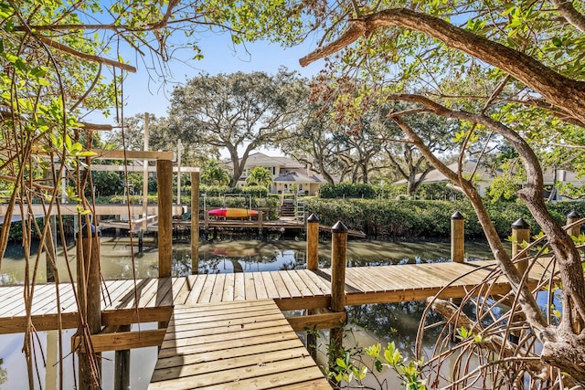 view of dock with a water view