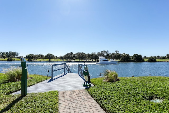 view of dock with a water view