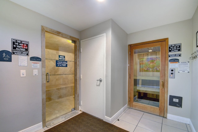 interior space featuring light tile patterned floors