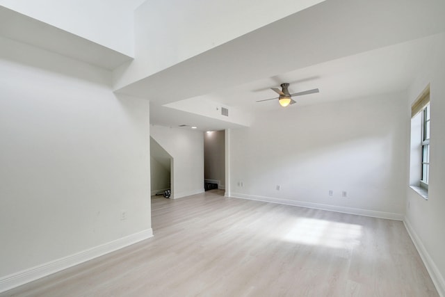 spare room featuring ceiling fan and light wood-type flooring