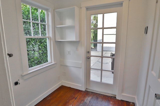 doorway to outside featuring a healthy amount of sunlight and dark hardwood / wood-style flooring