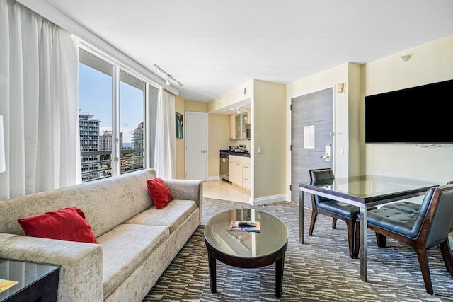 living room with track lighting