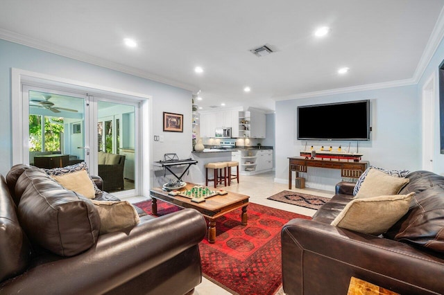 living room featuring ornamental molding