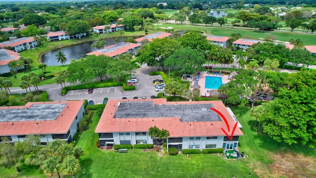 aerial view with a water view