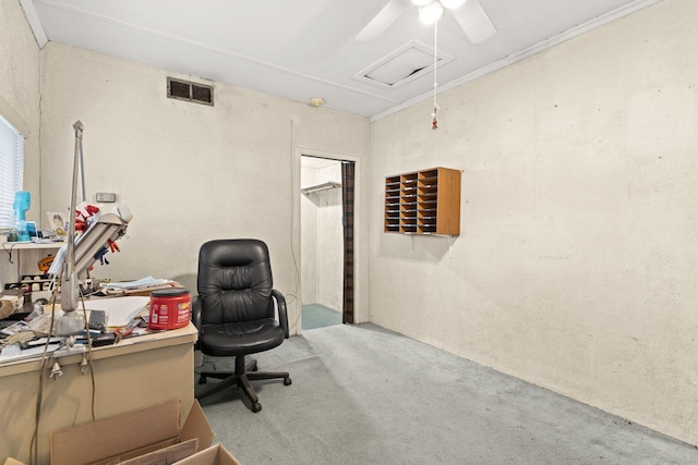 office area with ceiling fan