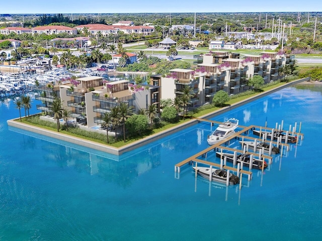 exterior space with a dock and a water view