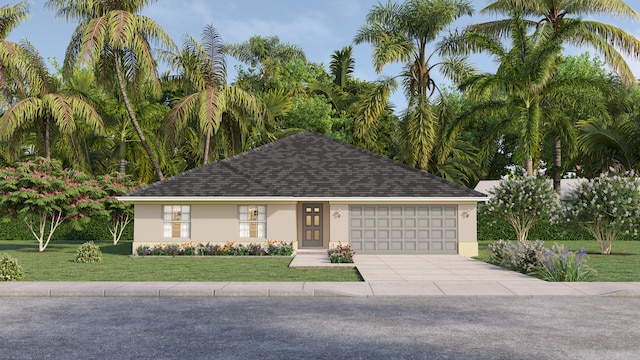 view of front of house featuring a front yard and a garage