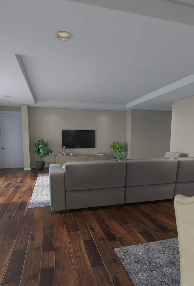 living room featuring dark wood-type flooring