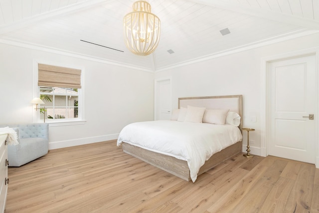 236 Pendleton Ave, Palm Beach, FL 33480 - bedroom with a chandelier, light wood-style floors, and baseboards