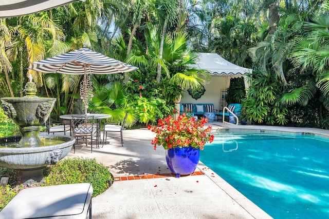 view of swimming pool with a patio area